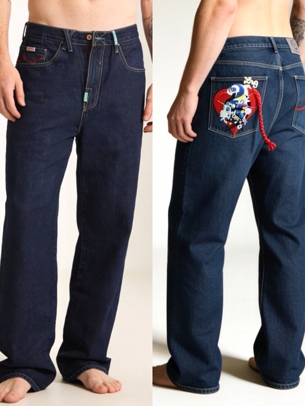 RARE!  Embroidered Love Heart RG Lifted Research Group Mens  Indigo Denim 36"x30 - Picture 4 of 16